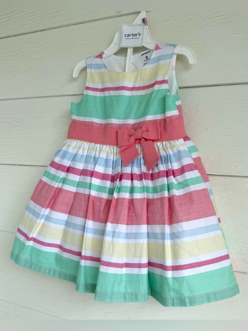 Carter's Sleeveless Pastel Stripe Bow Dress Size 9 Months Little Collections